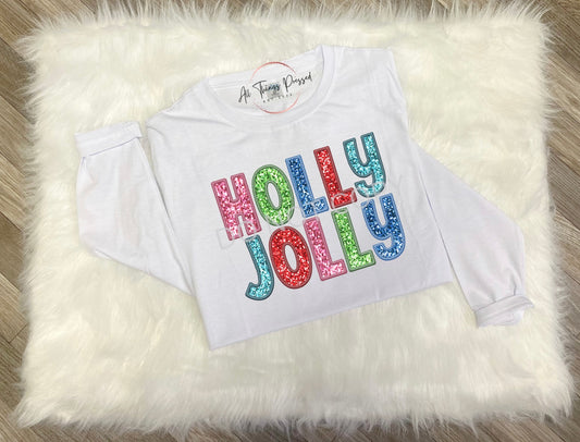 Holly Jolly Faux Embroidery Long Sleeve
