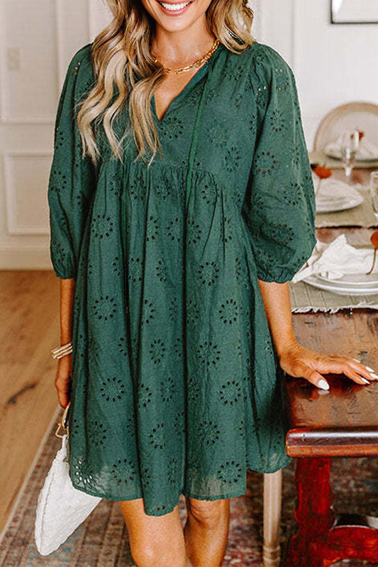 Green Eyelet Puff Sleeve Dress LT
