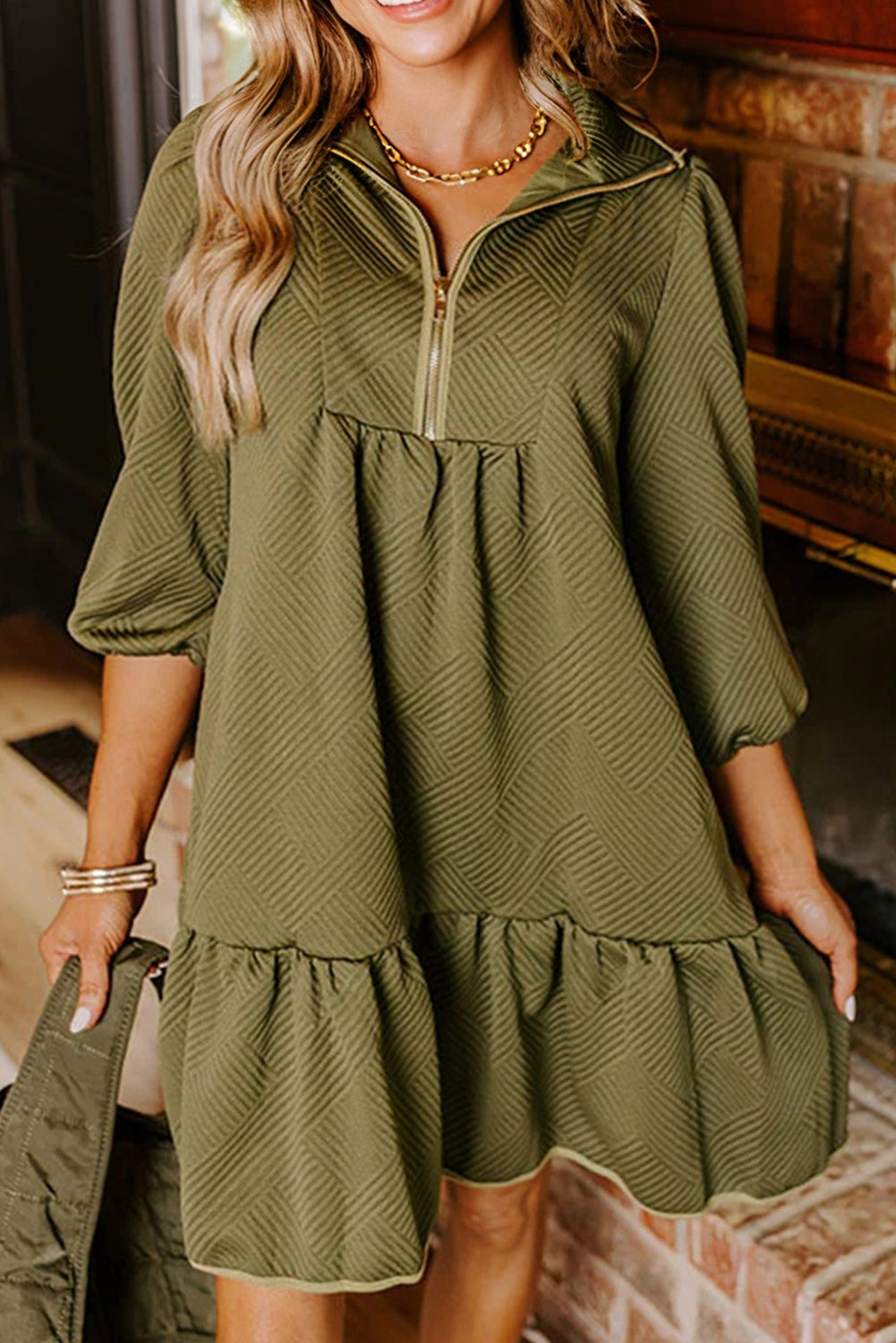 Green Quarter Zip Dress RTS