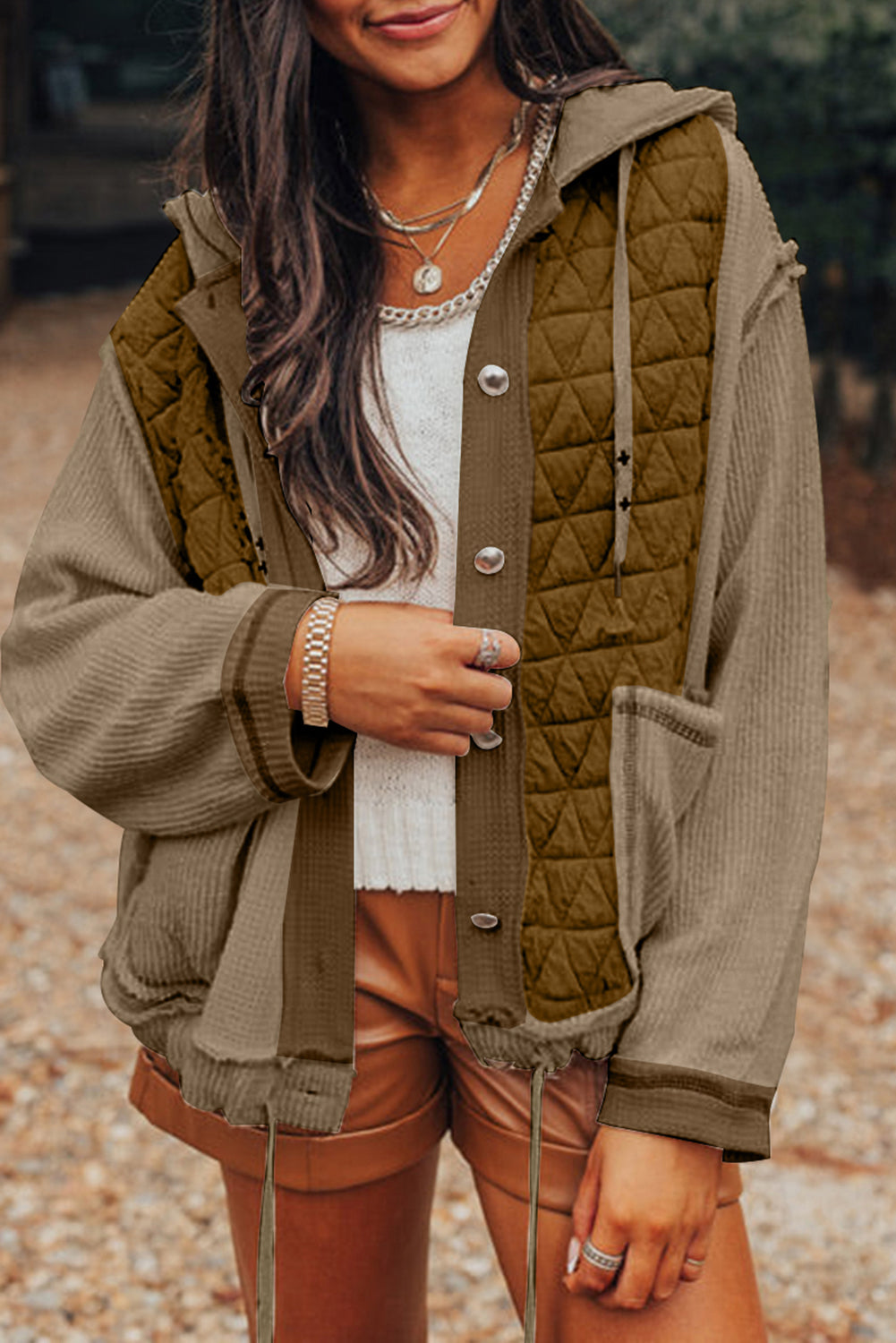 Green Quilted Loose Jacket FB