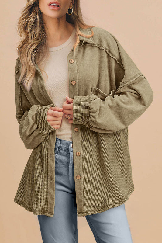 Green Waffle Oversized Shacket FB