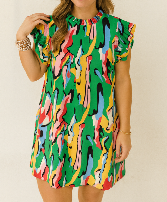 Green Abstract Mini Dress FB