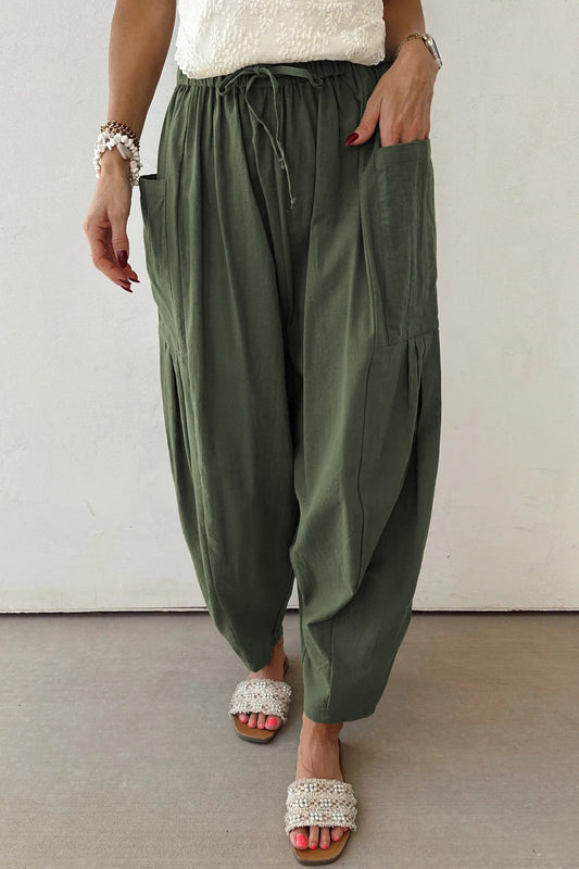 Green Elastic Casual Pants FB
