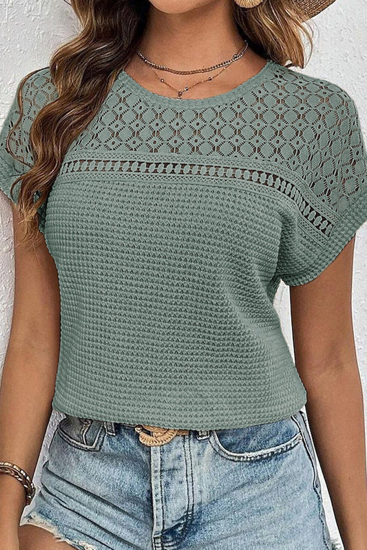 Green Lace Patchwork Waffle Top March.