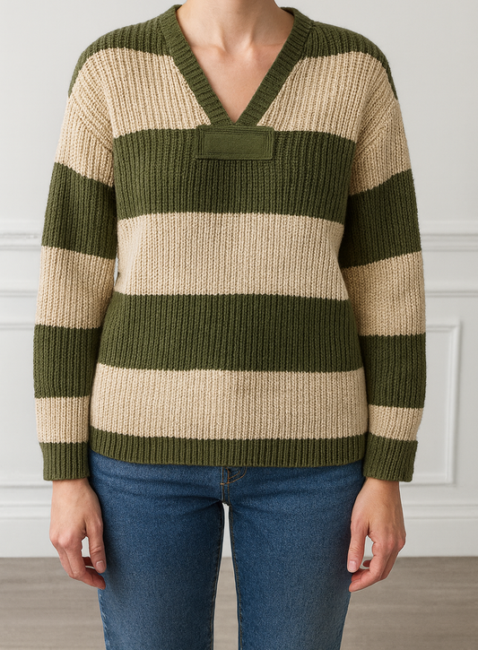 Green Stripe Plus Size Sweater LT