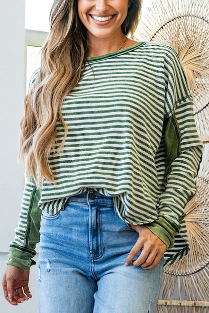 Green Stripe Thermal Knit Top FB