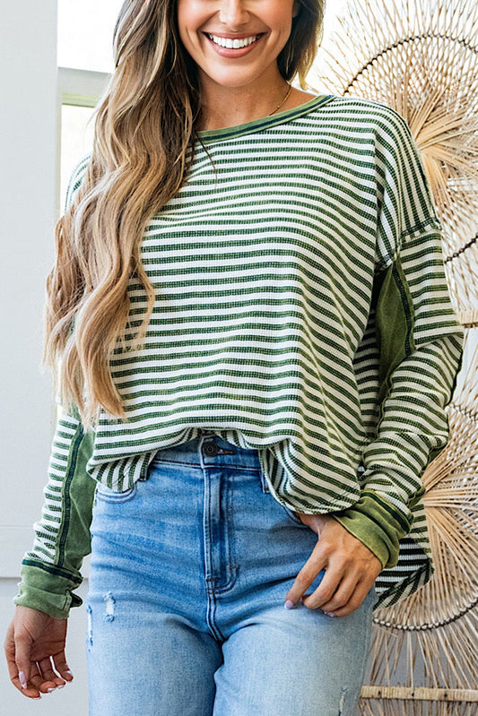 Green Stripe Thermal Knit Top FB