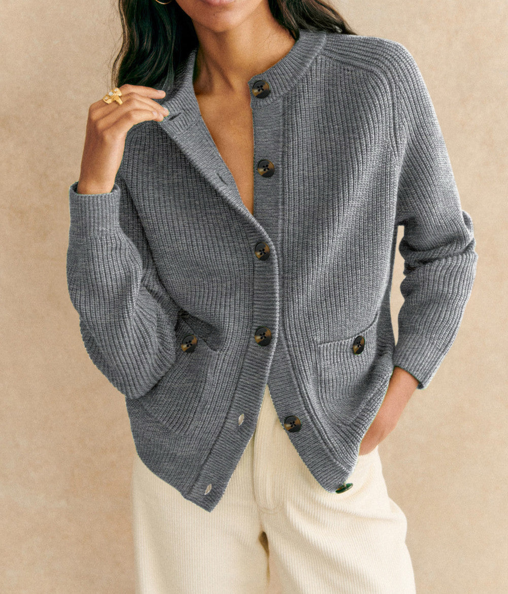 Grey Knit Cardigan Sweater FB