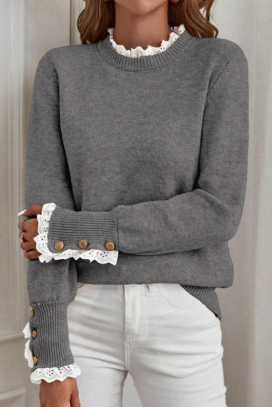 Grey Lace Trim Sweater FB