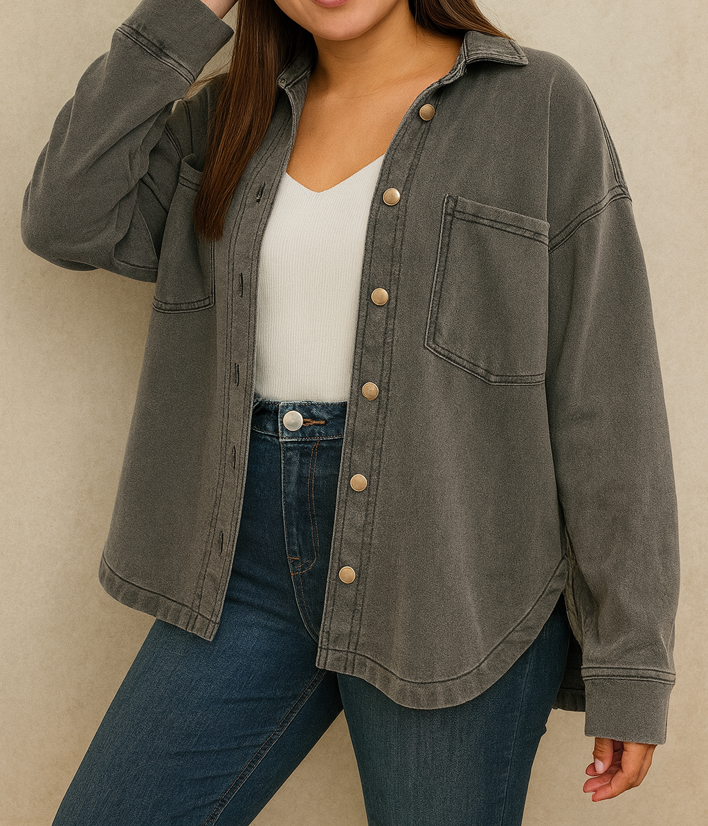 Grey Mineral Wash Shacket LT