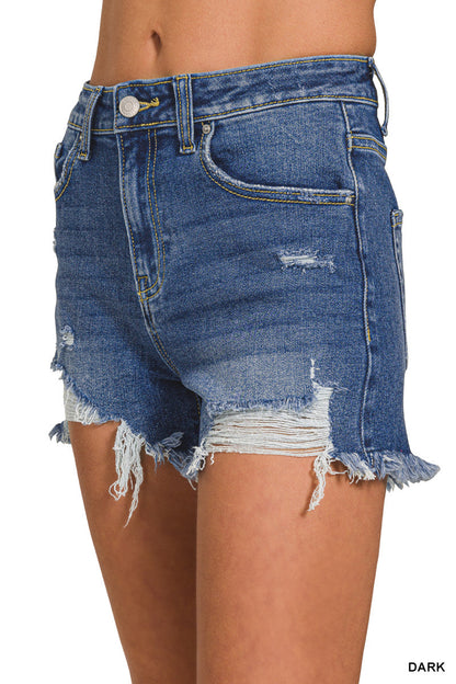 Distressed-Hem Denim Shorts Zenana