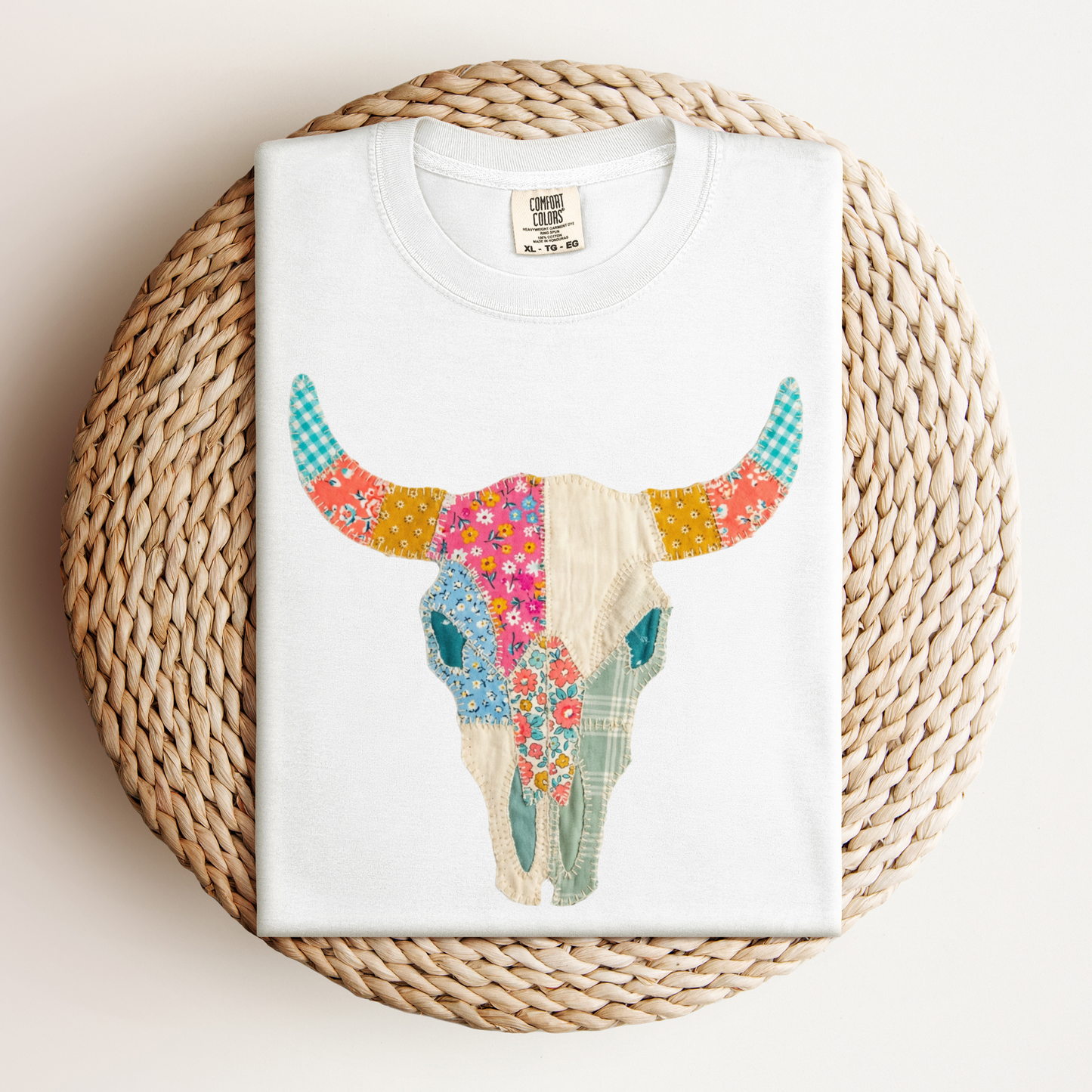 Patchwork Cow Skull Tee.