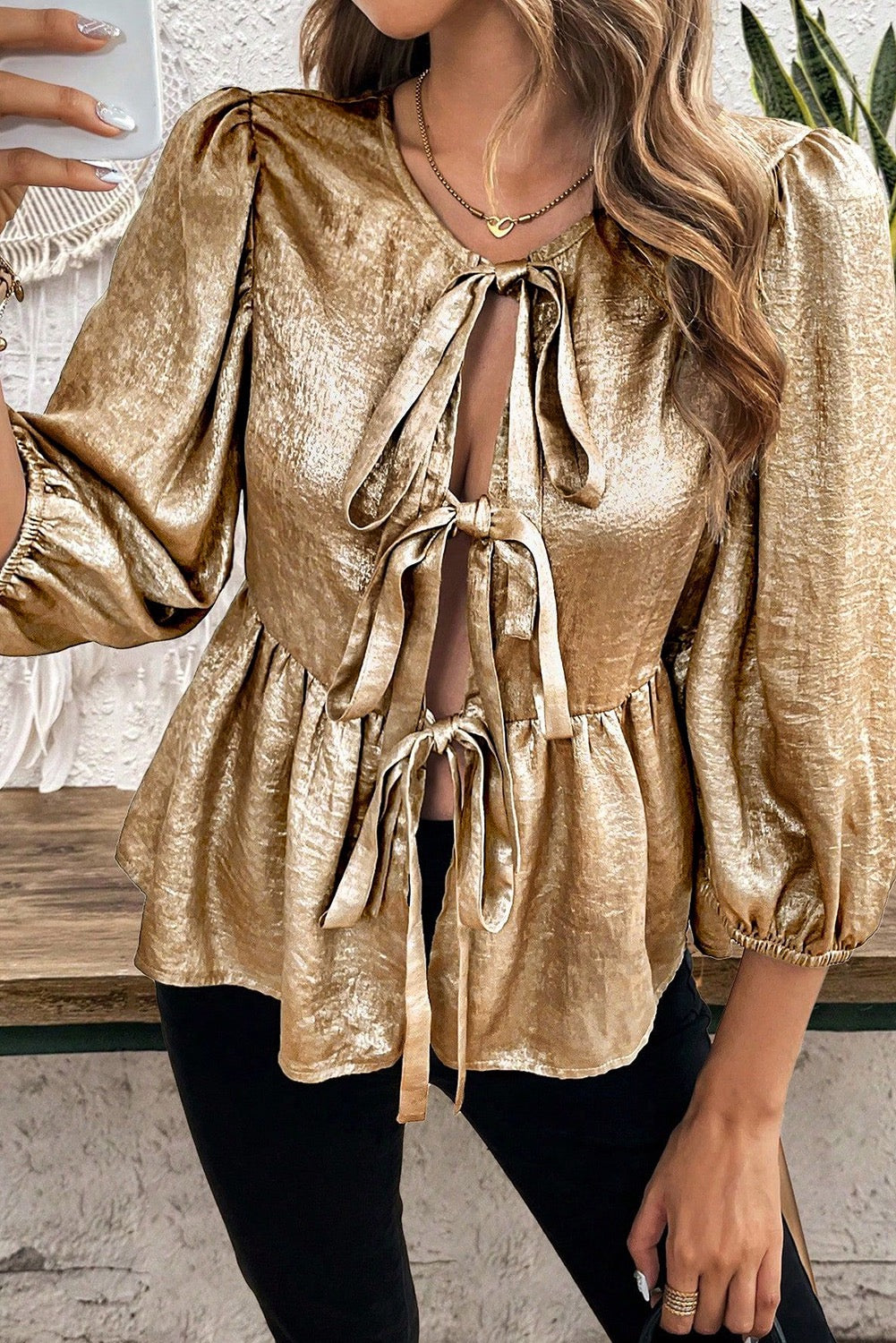 Gold Bow Tie Blouse FB