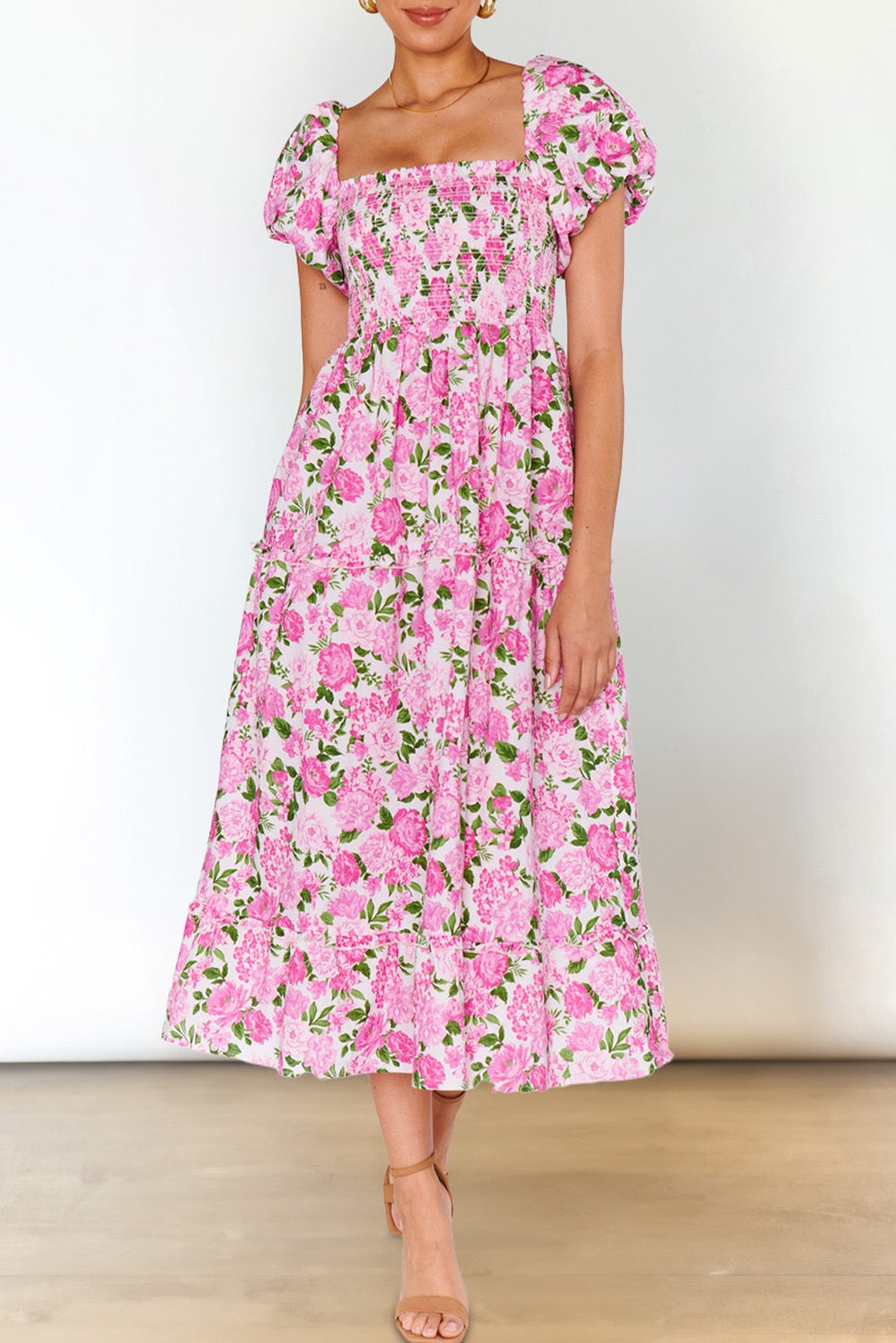 Pink Floral Puff Sleeve Maxi FB