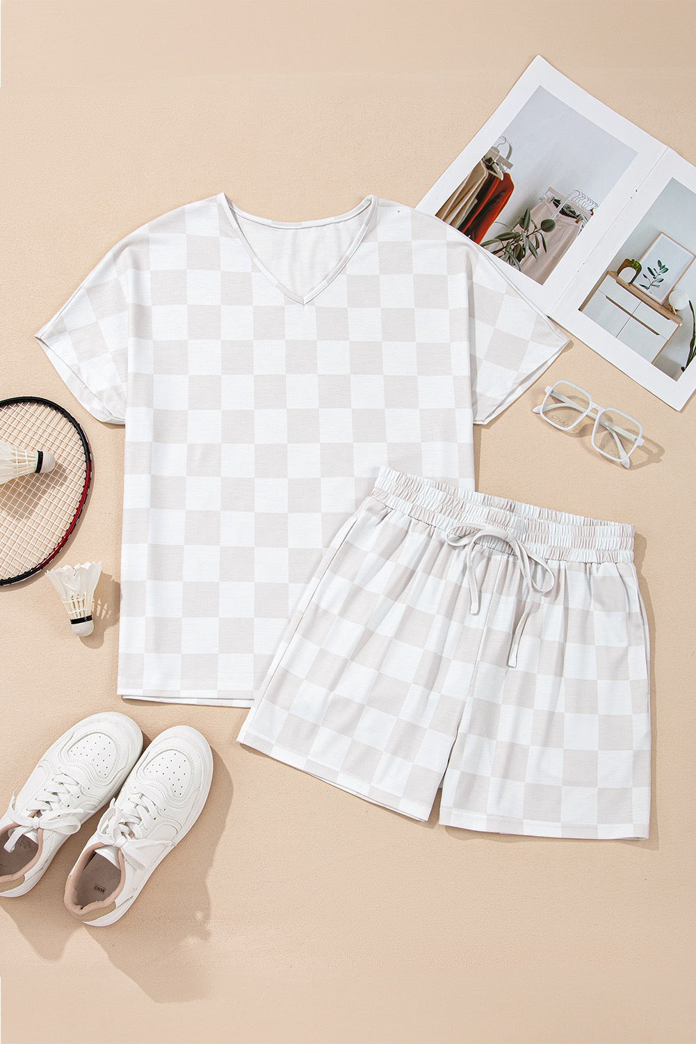 Beige Checkered Set OOTD
