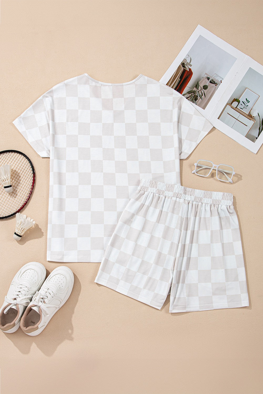 Beige Checkered Set OOTD