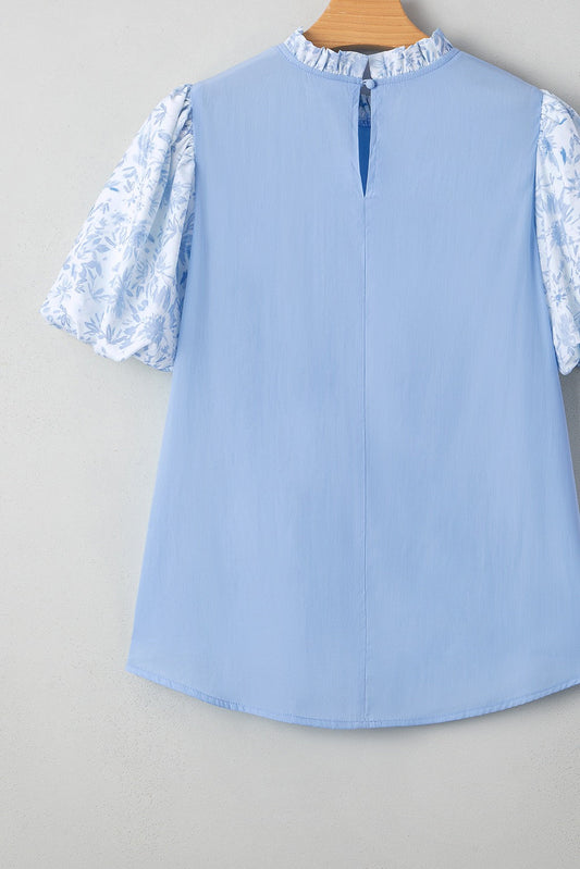 Light Blue Floral Puff Sleeve Blouse RTS