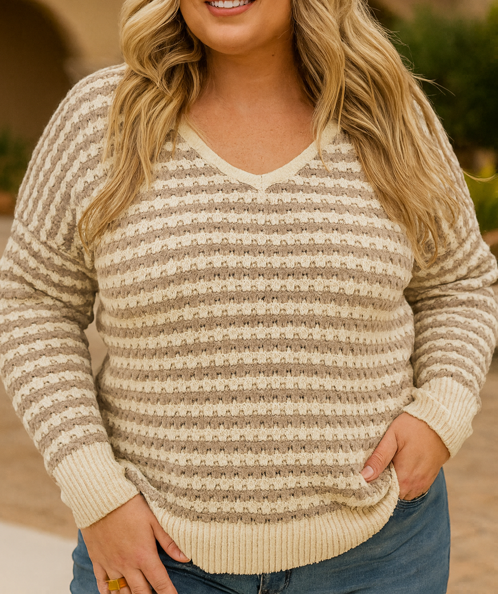 Khaki Stripe Plus Size Sweater LT