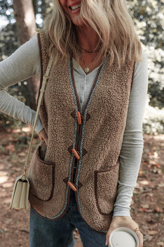 Khaki Sherpa Button Vest November.