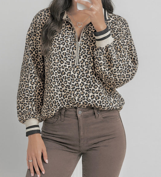 Leopard Quarter Zip Blouse FB