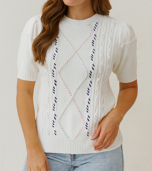 Multicolor Stitch Cable Knit Sweater FB