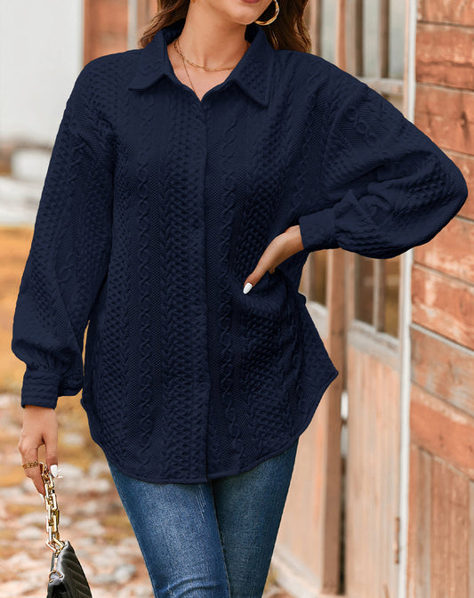 Navy Blue Texture Shacket FB