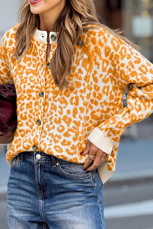 Orange Leopard Knitted Cardigan FB