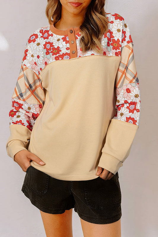 Parchment Floral Plaid Top FB