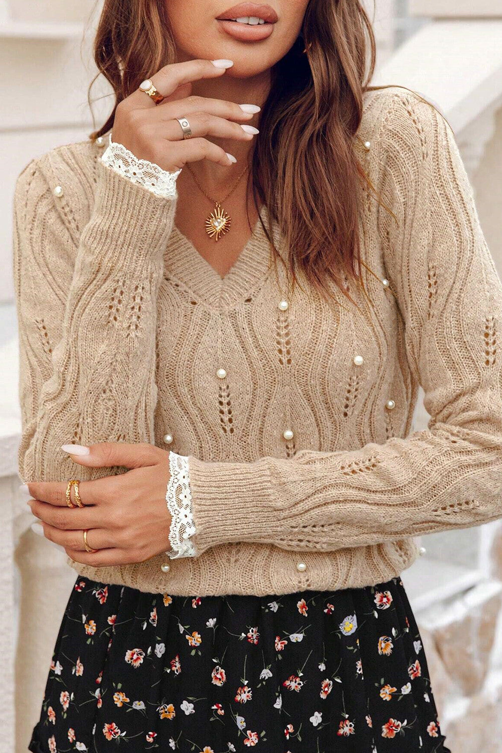 Pearl Beaded Knit Sweater LT
