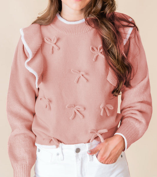 Pink Bow Ruffled Sweater FB