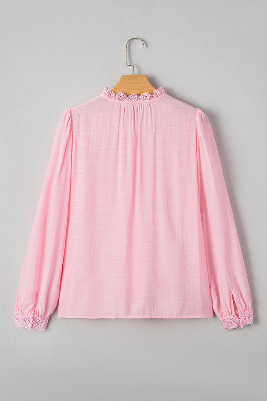 Pink Lace Button Up Blouse LT