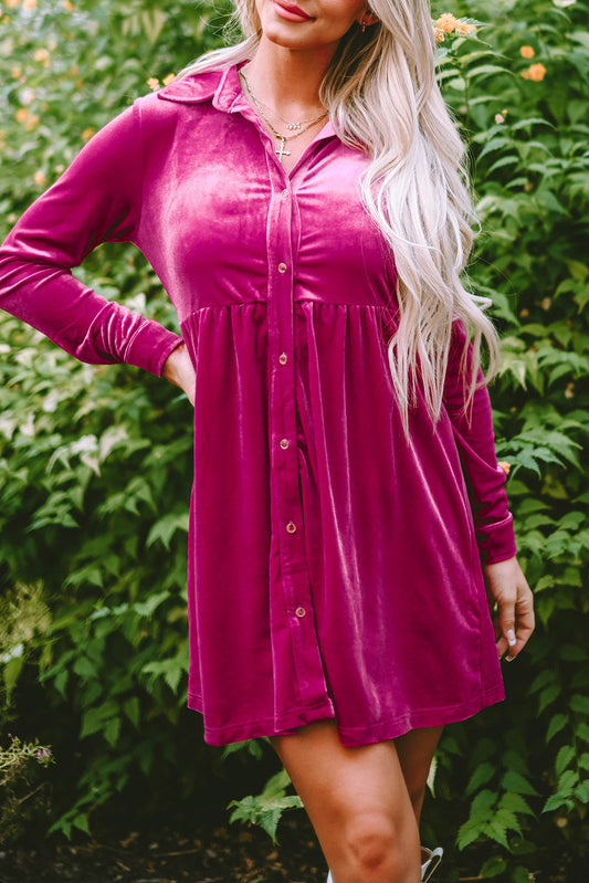 Pink Velvet Button Up Dress FB
