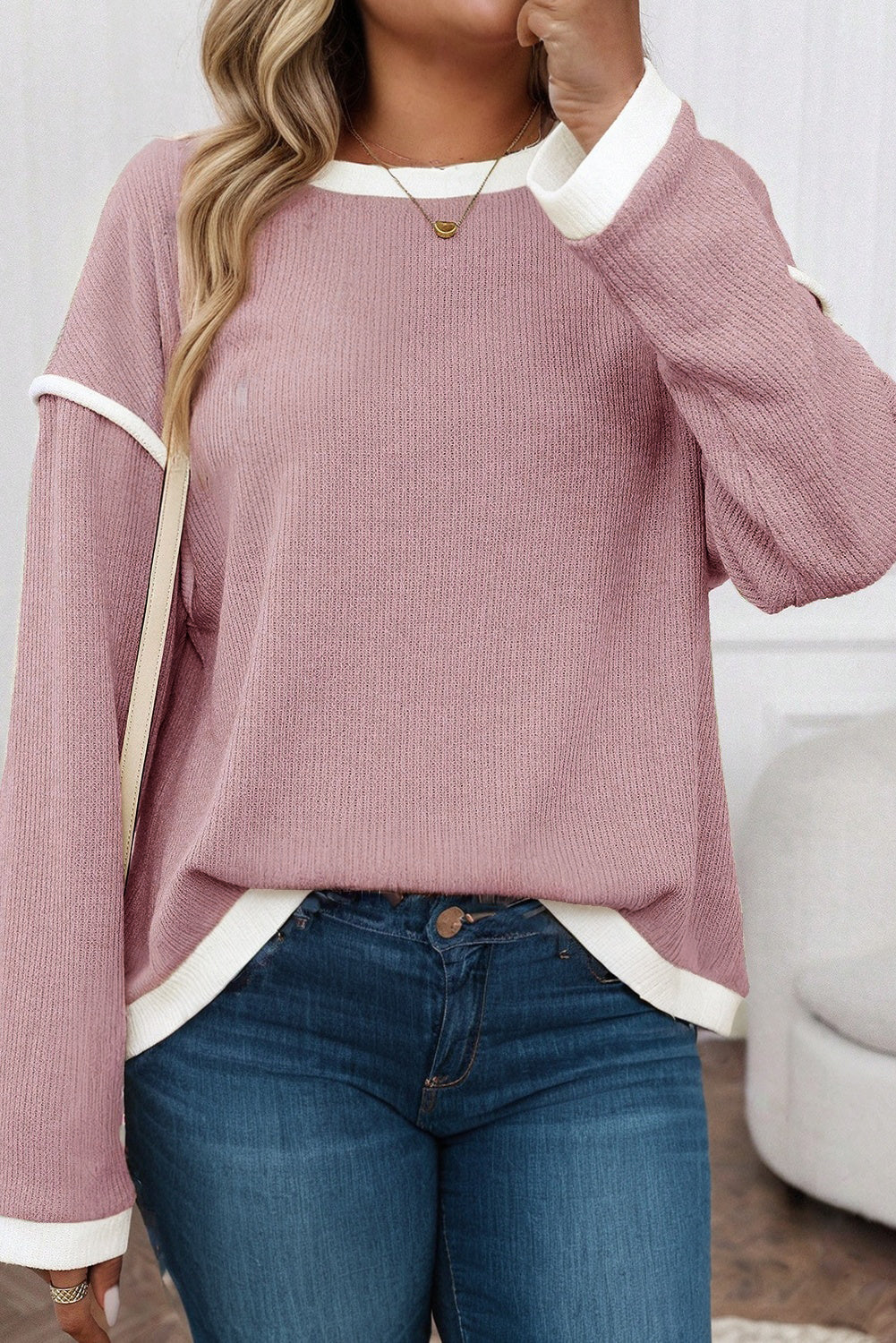 Pink Contrast Plus Size Top FB