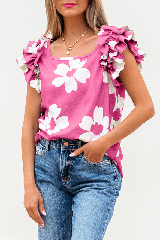 Pink Floral Ruffled Blouse FB