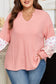 Pink Floral Sleeve Waffle Plus Top LT
