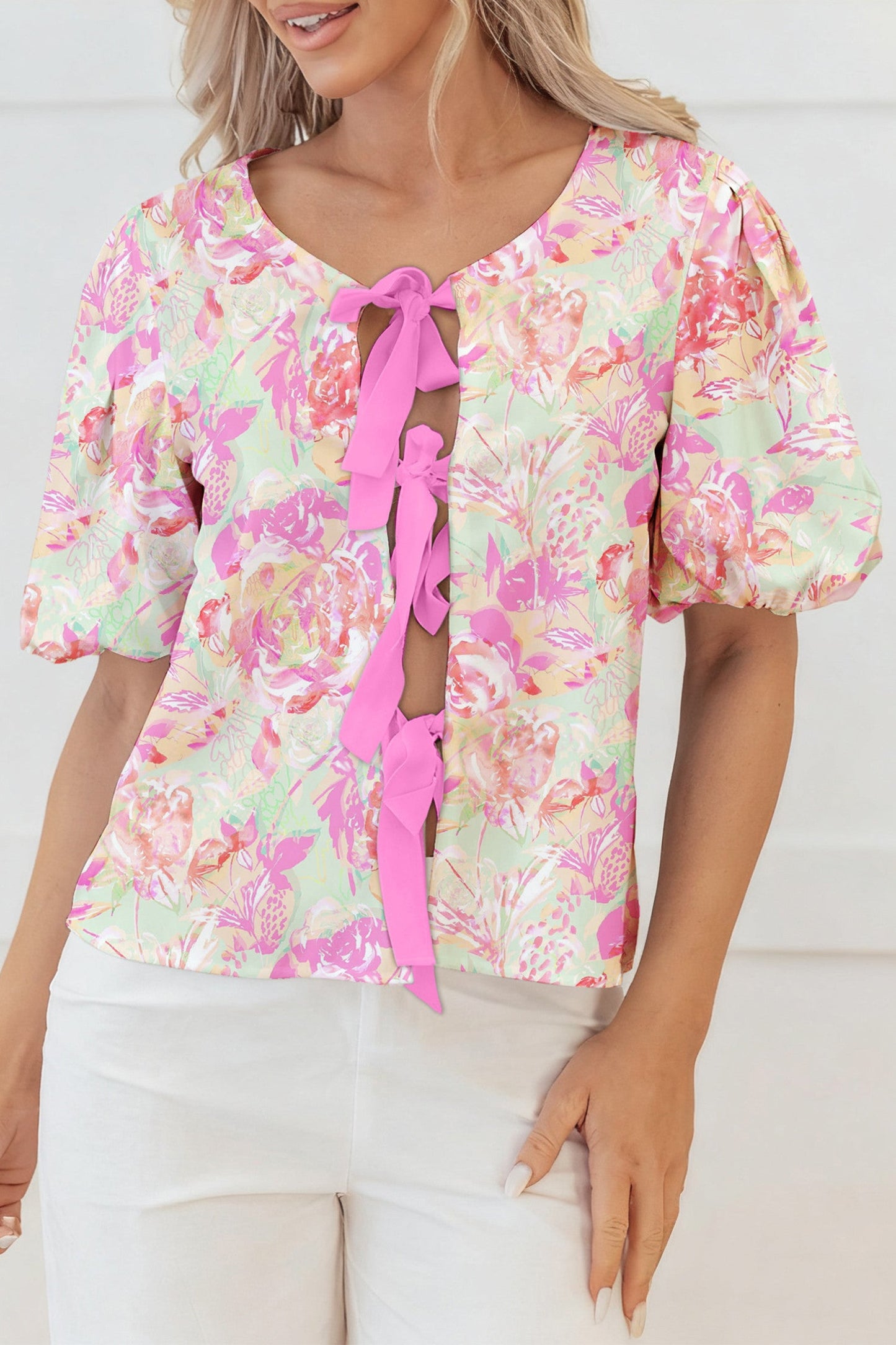Pink Ribbon Front Blouse