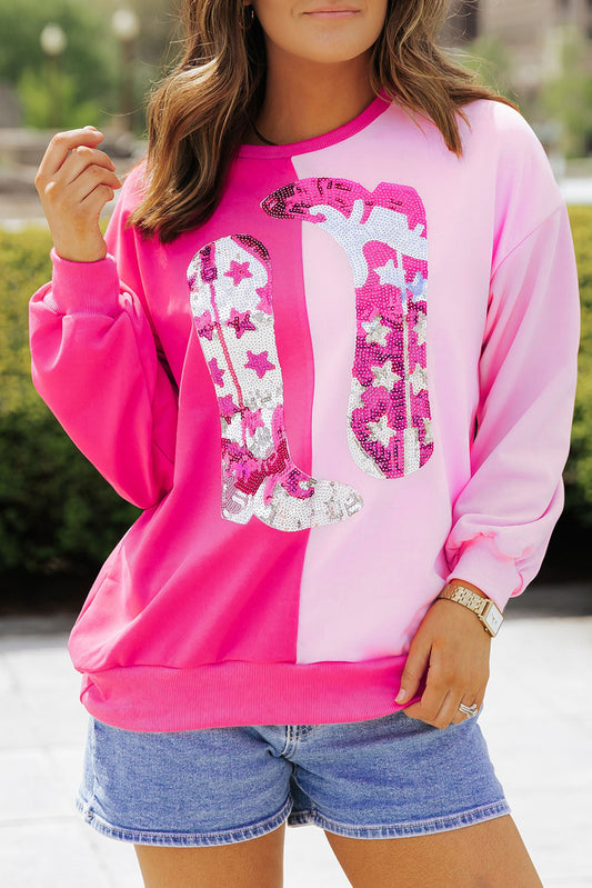 Pink Sequin Boots Sweatshirt FB