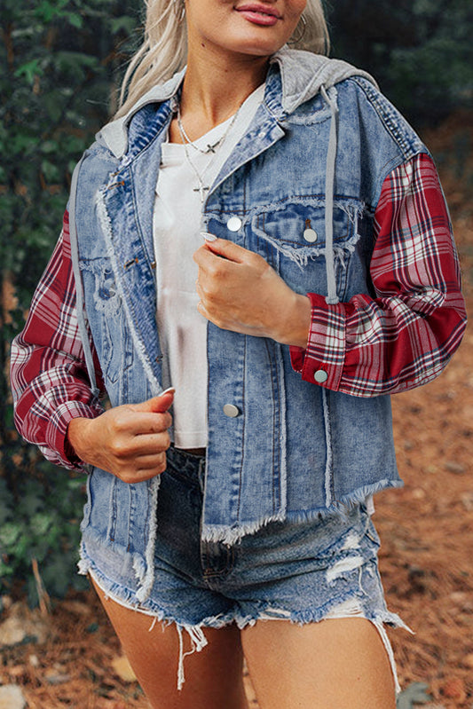 Plaid Denim Raw Edge Jacket FB