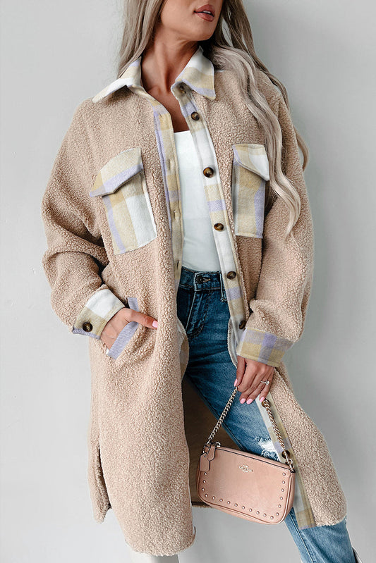 Plaid Patchwork Sherpa Long Coat FB