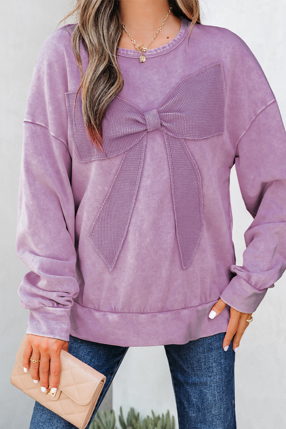 Mineral Wash Bow Patch Sweater FB