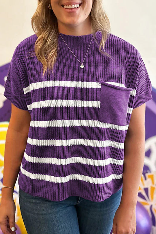 Purple Stripe Raw Edge Sweater FB