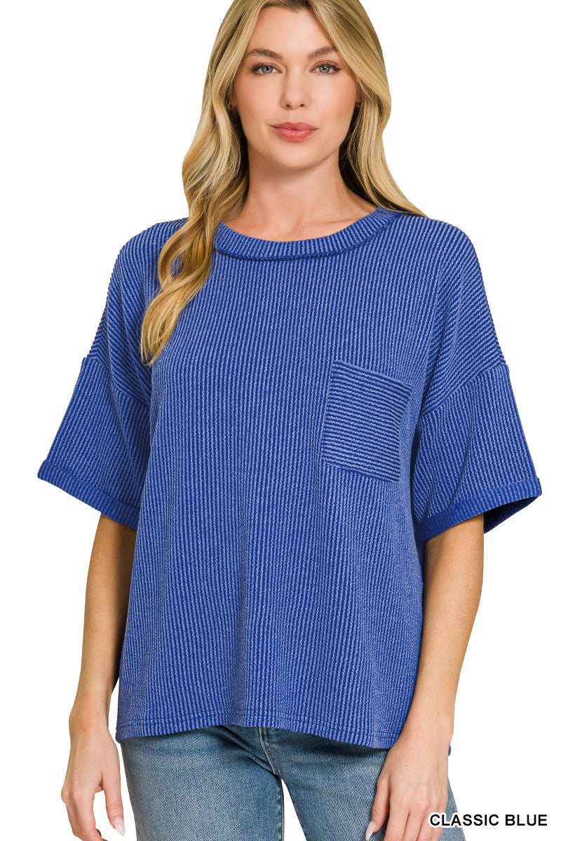 Raised- Rib Front Pocket Top Zenana