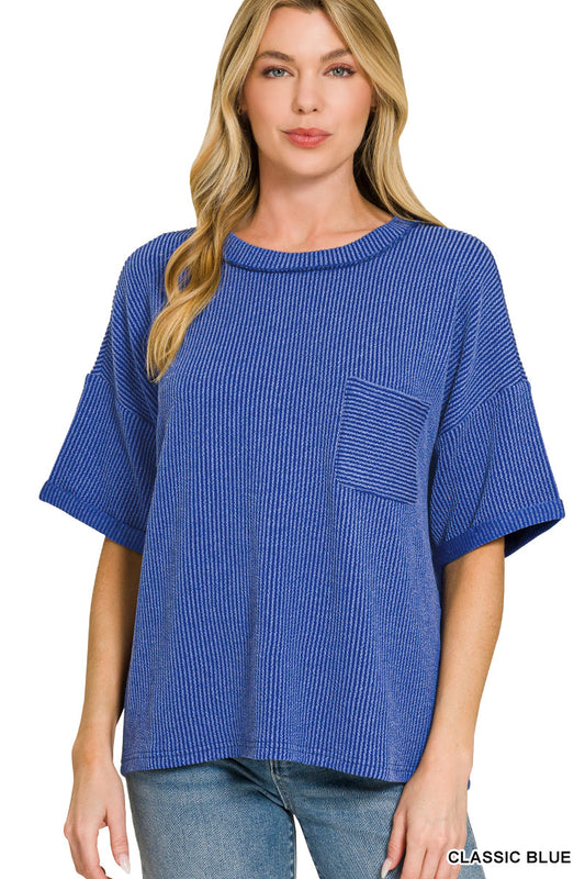 Raised- Rib Front Pocket Top Zenana