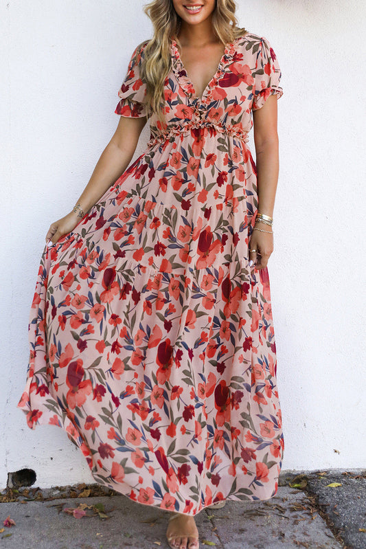 Red Floral Frilled Dress LT