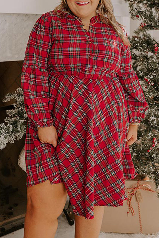 Red Plus Size Plaid Dress FB