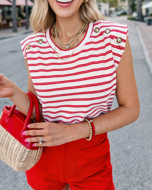 Red Stripe Textured Knit Top