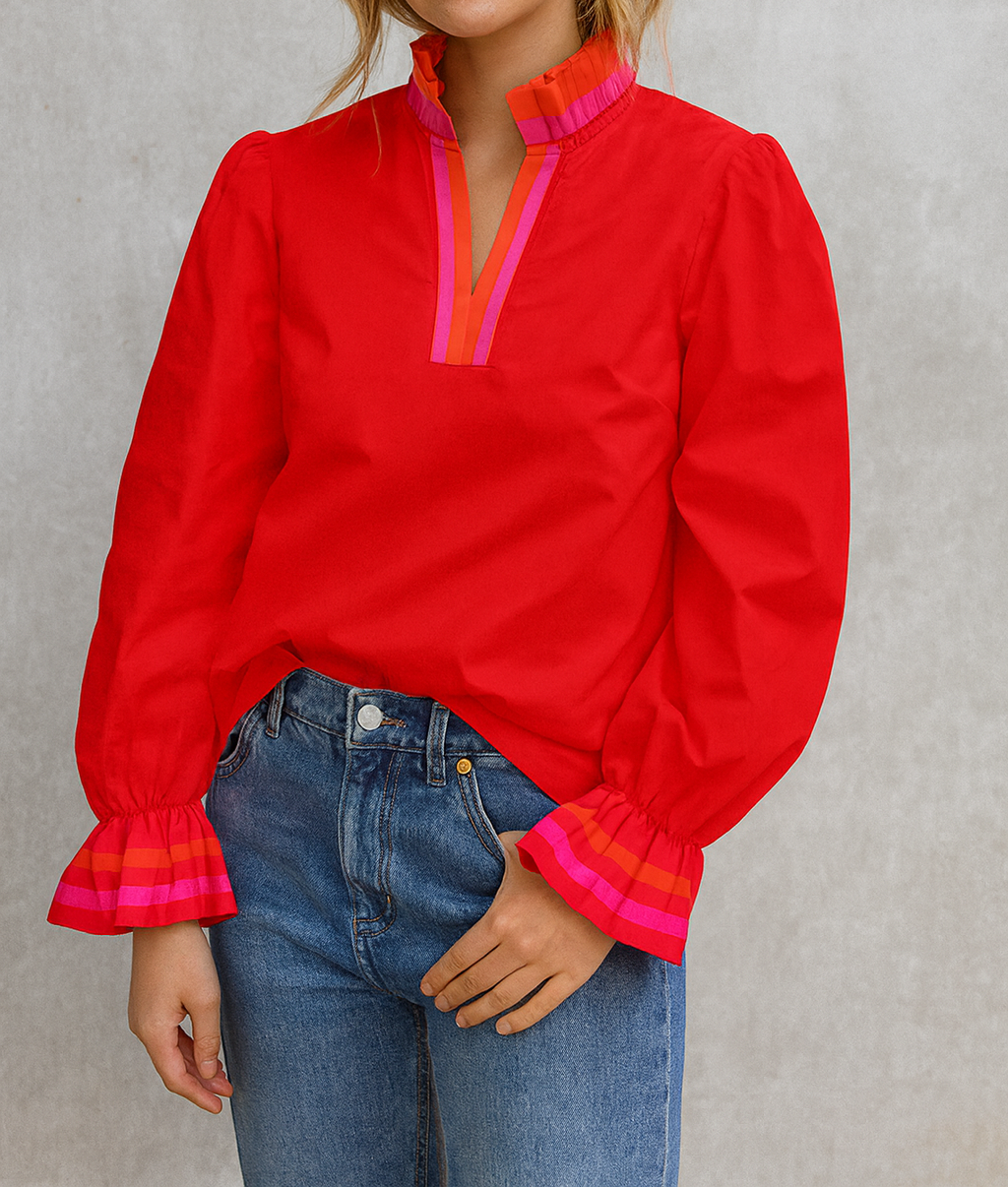 Red Striped Ruffle Blouse October.