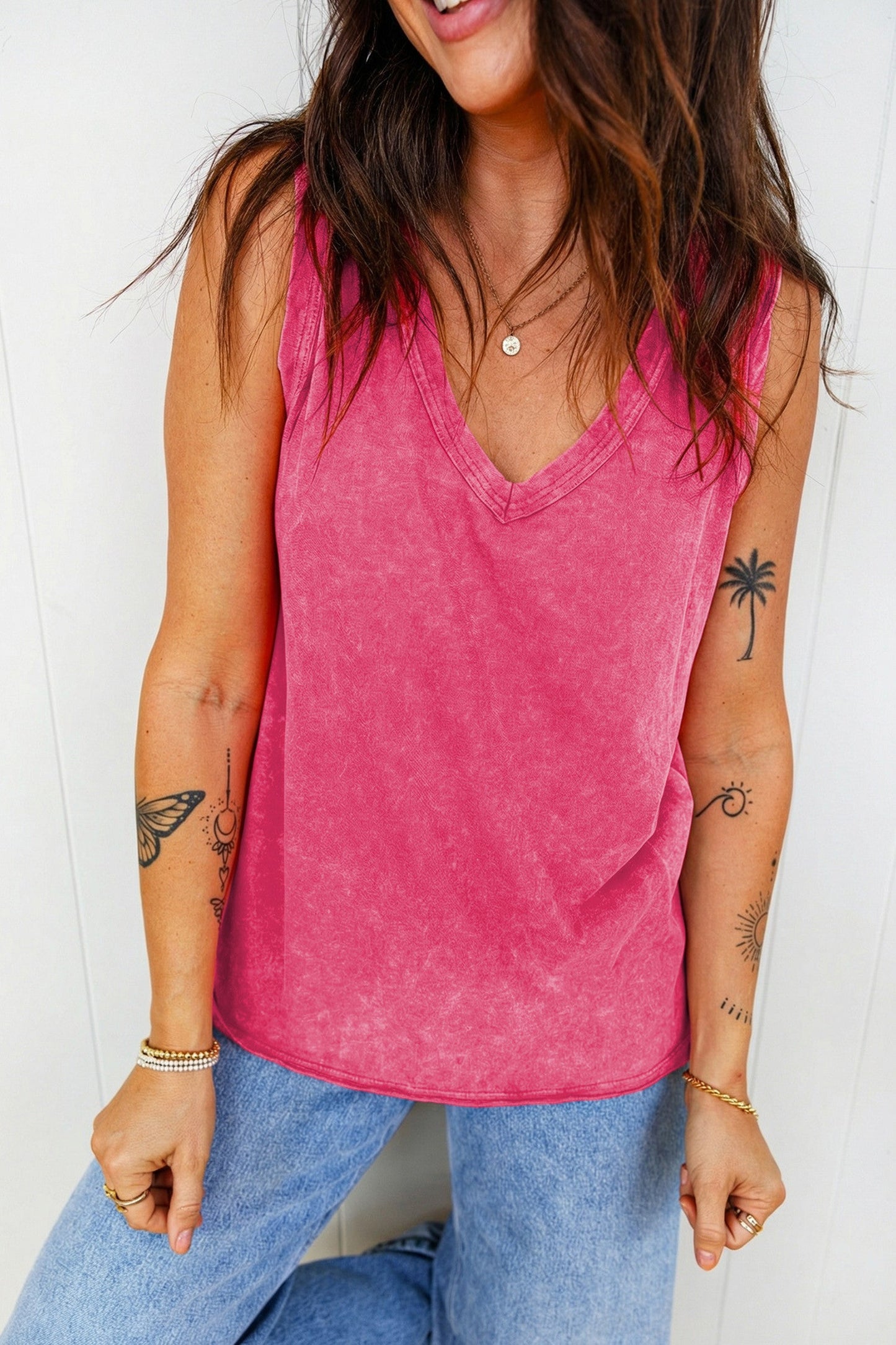 Rose Mineral V Neck Tank FB