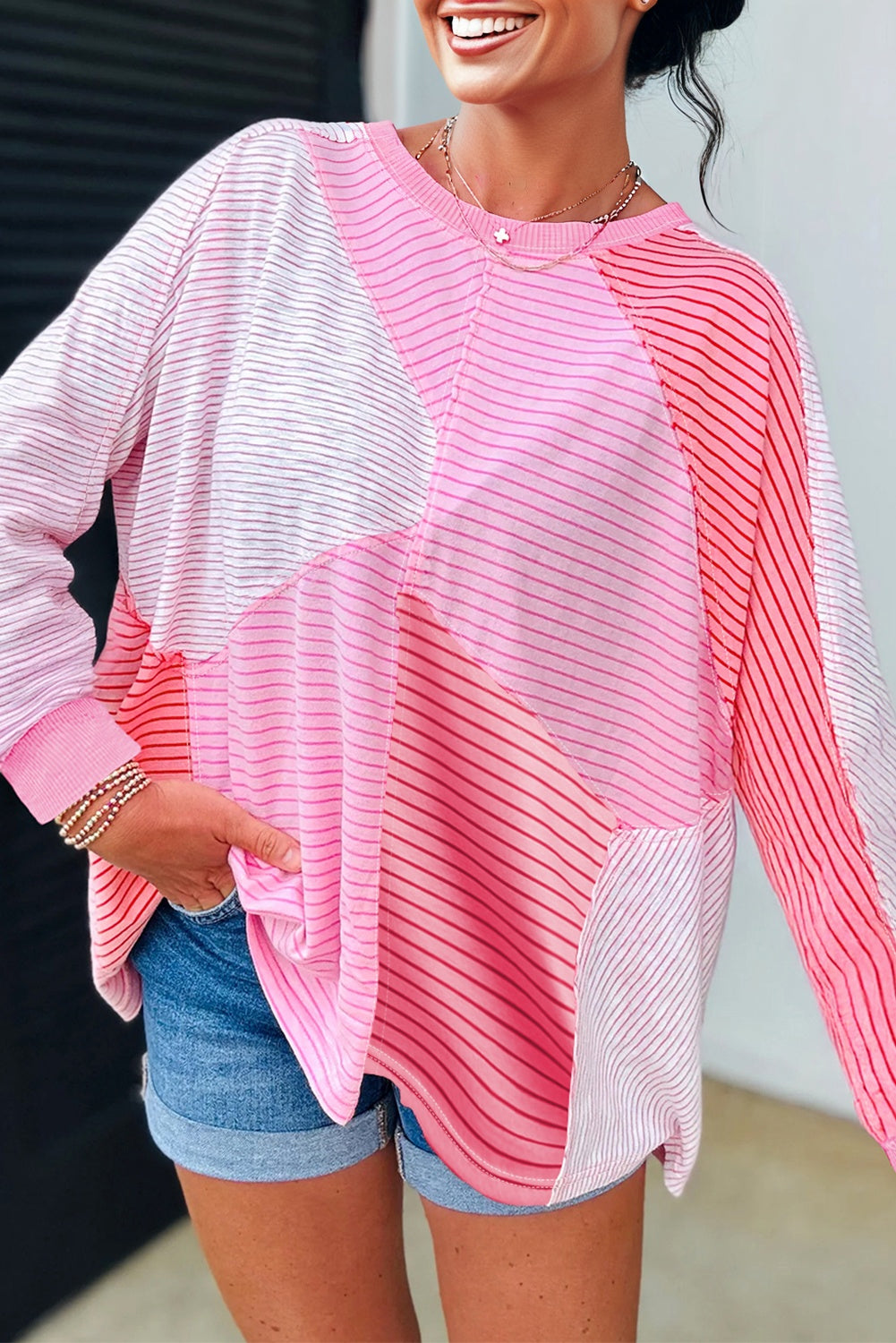 Sachet Pink Colorblock Striped Top RTS