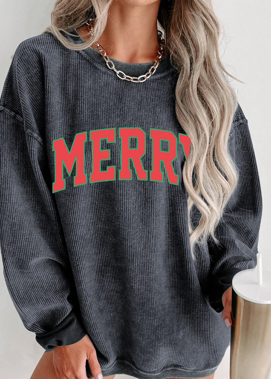 GRAY MERRY RIBBED SWEATSHIRT RTS